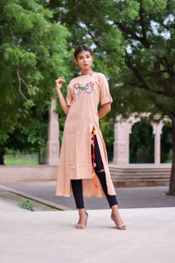 Peach cotton kurta