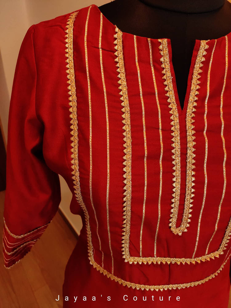 Maroon Kurta Pants Dupatta Set
