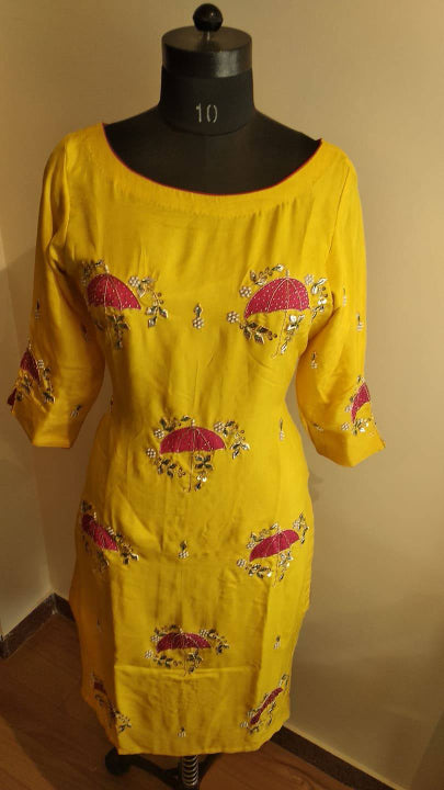Lemon Yellow Umbrella work Kurta Pants Set
