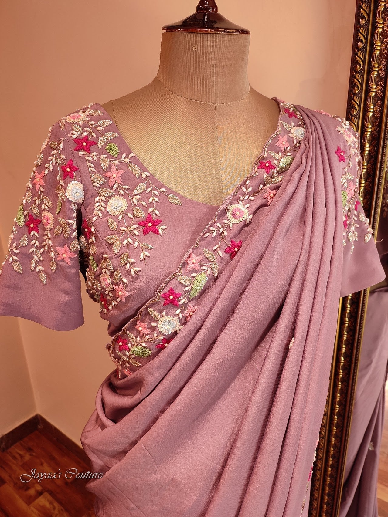 Mauve saree with blouse