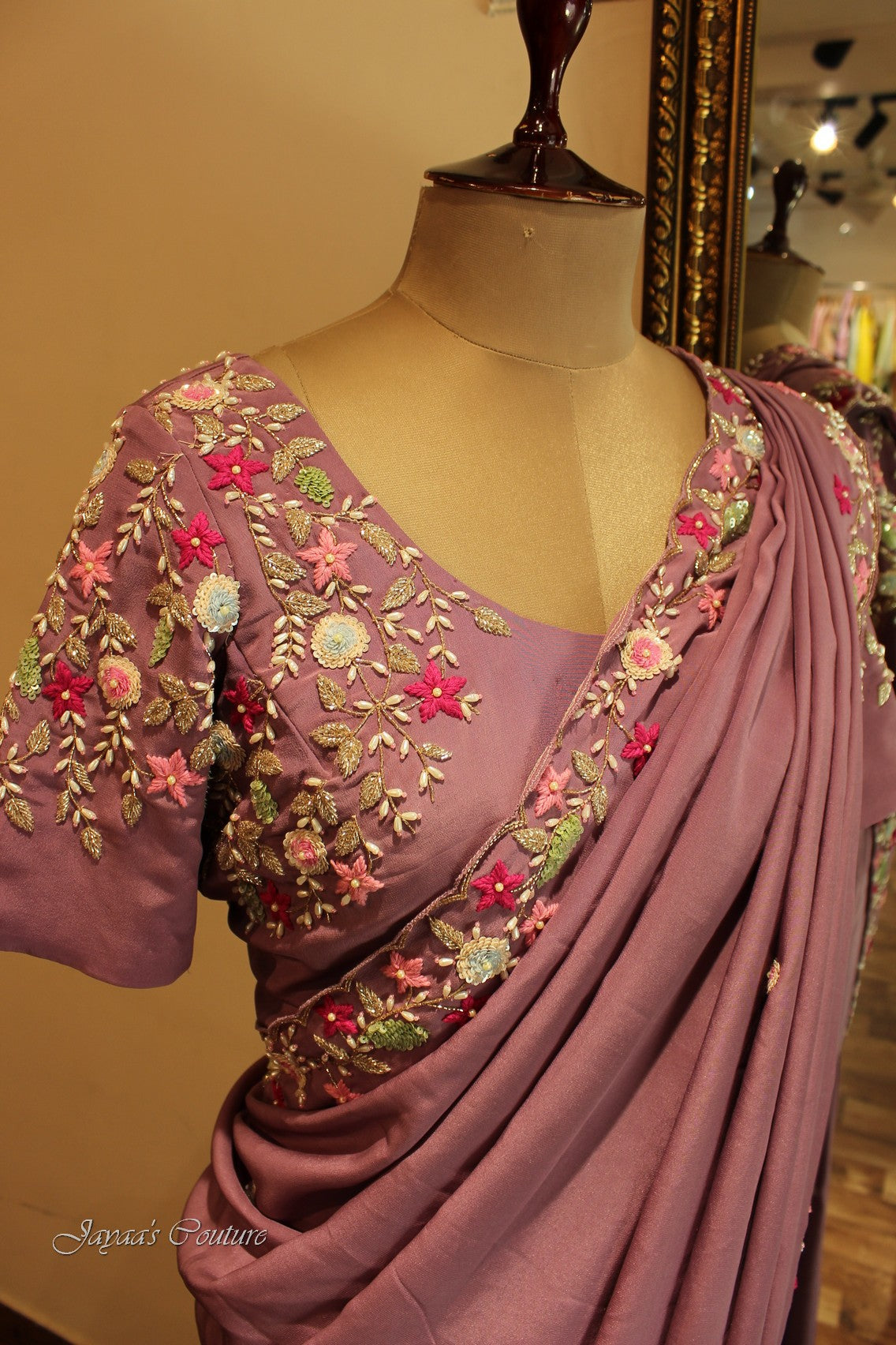 Mauve saree with blouse