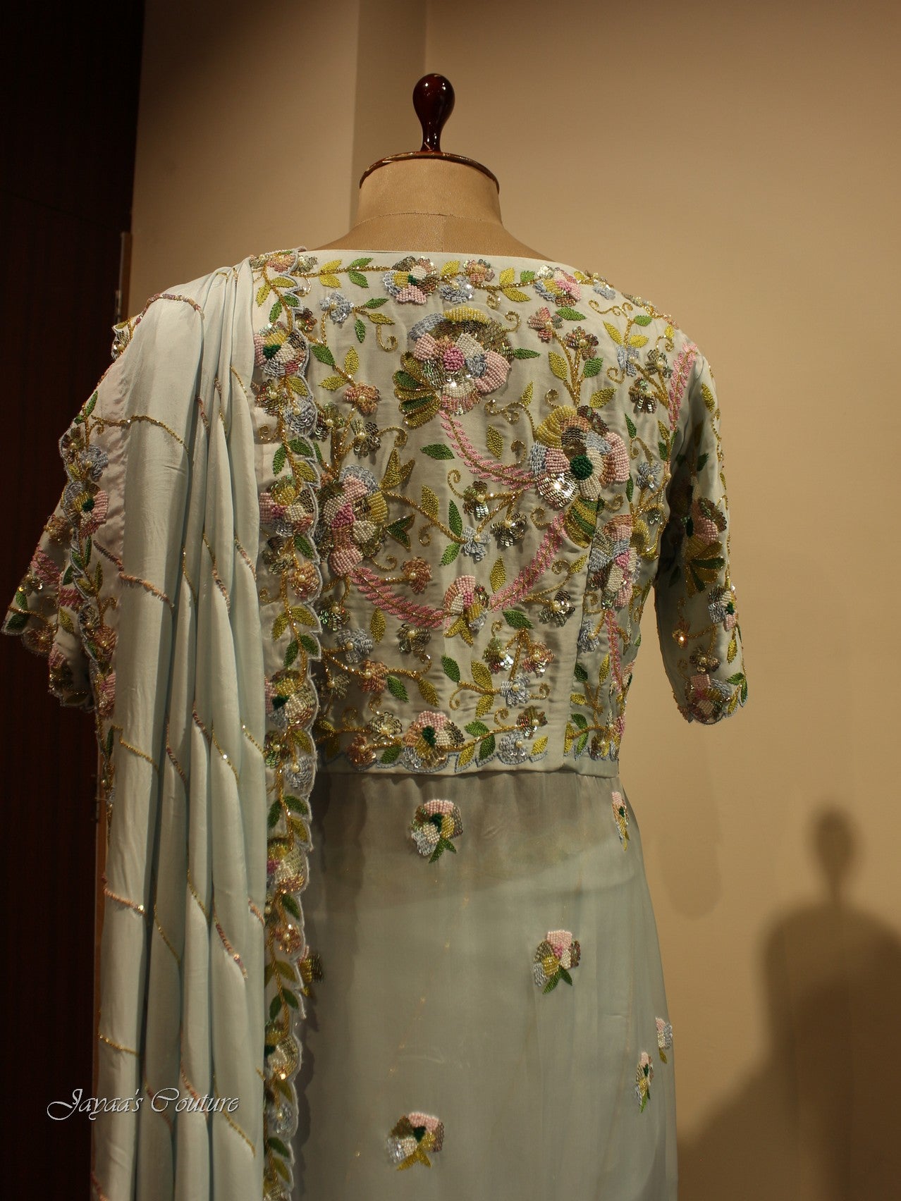 Powder blue Saree with shrug