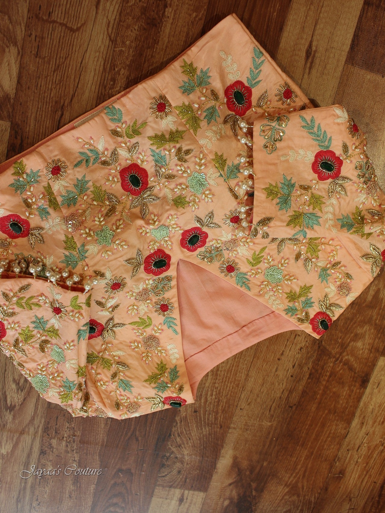 Sea green saree with heavy peach blouse