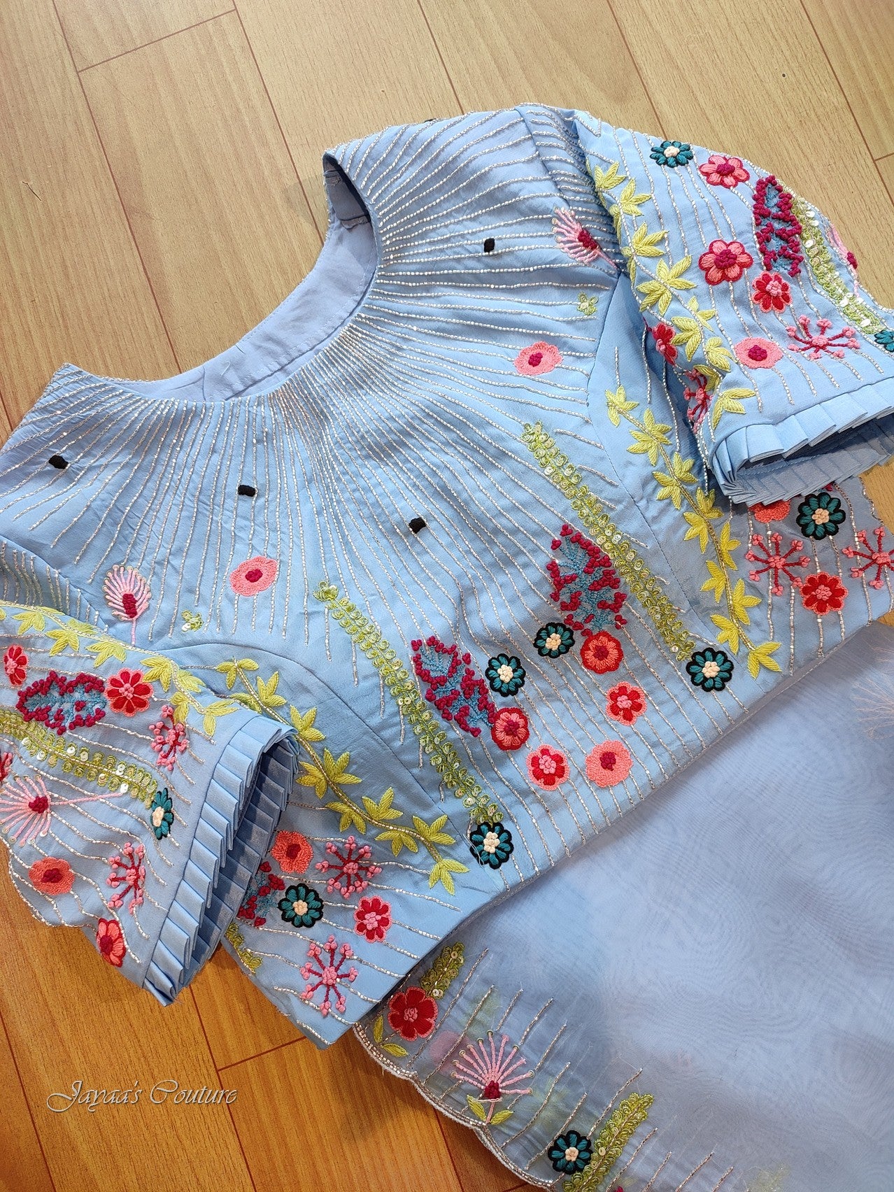 Powder blue saree with blouse