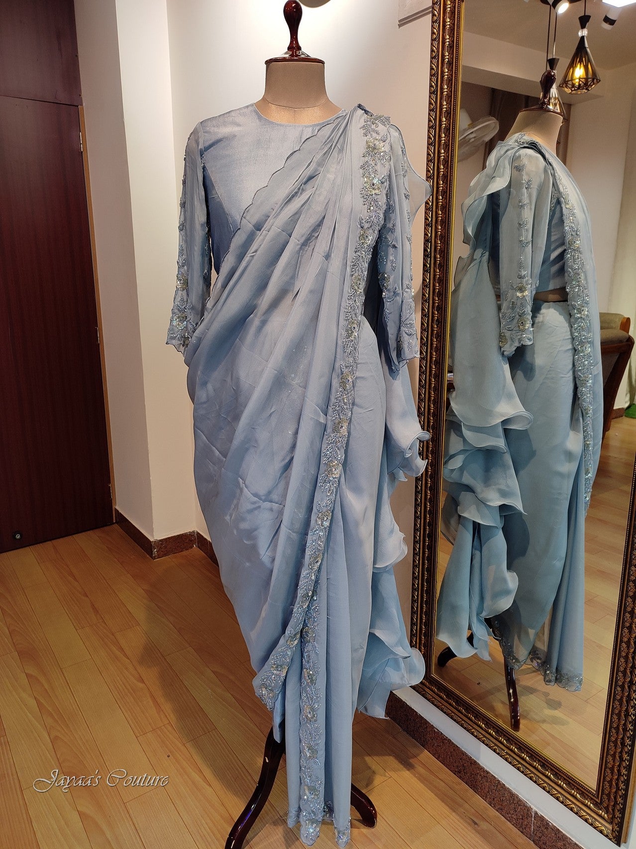 Grey Draped saree with blouse