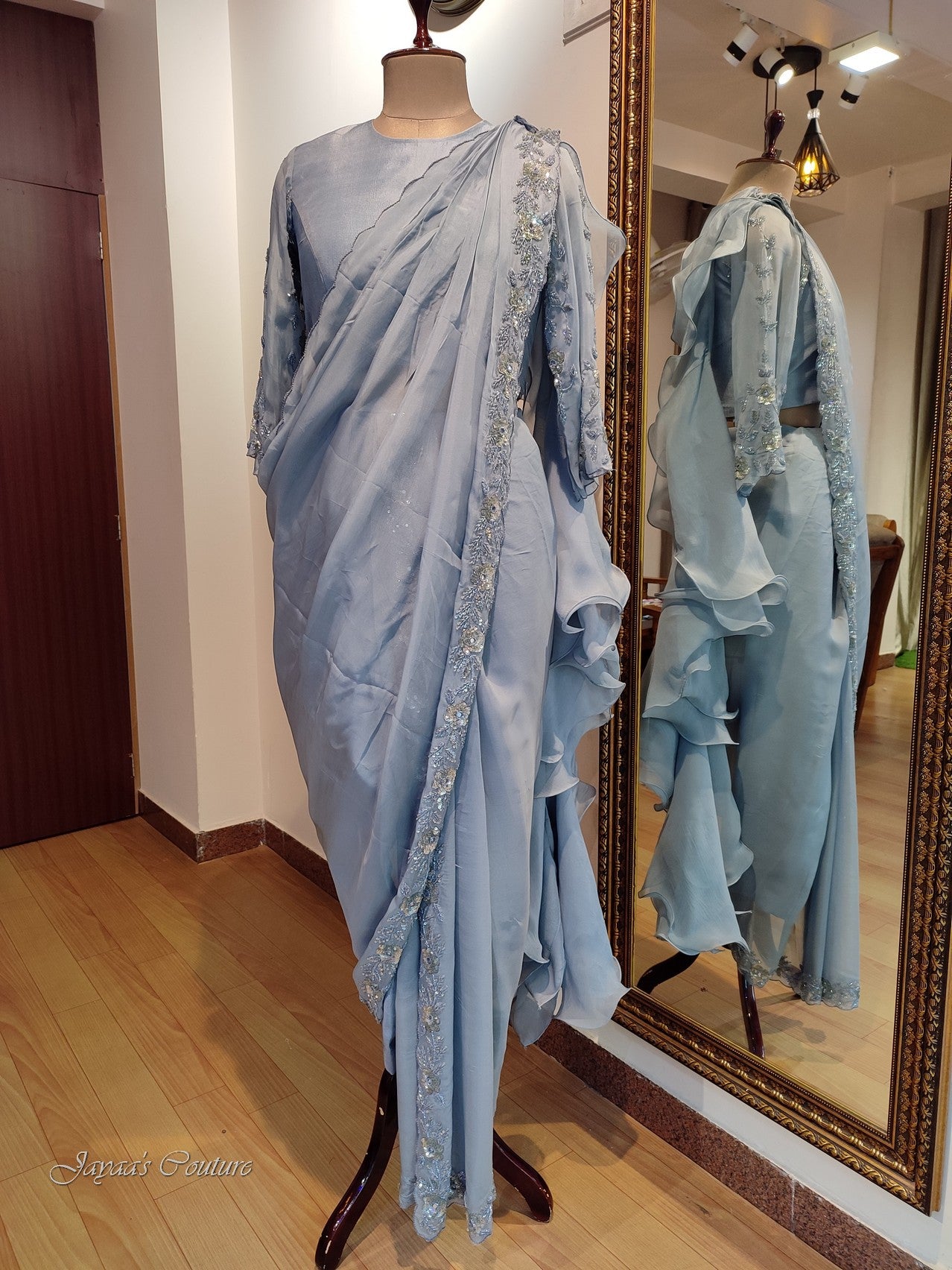 Grey Draped saree with blouse