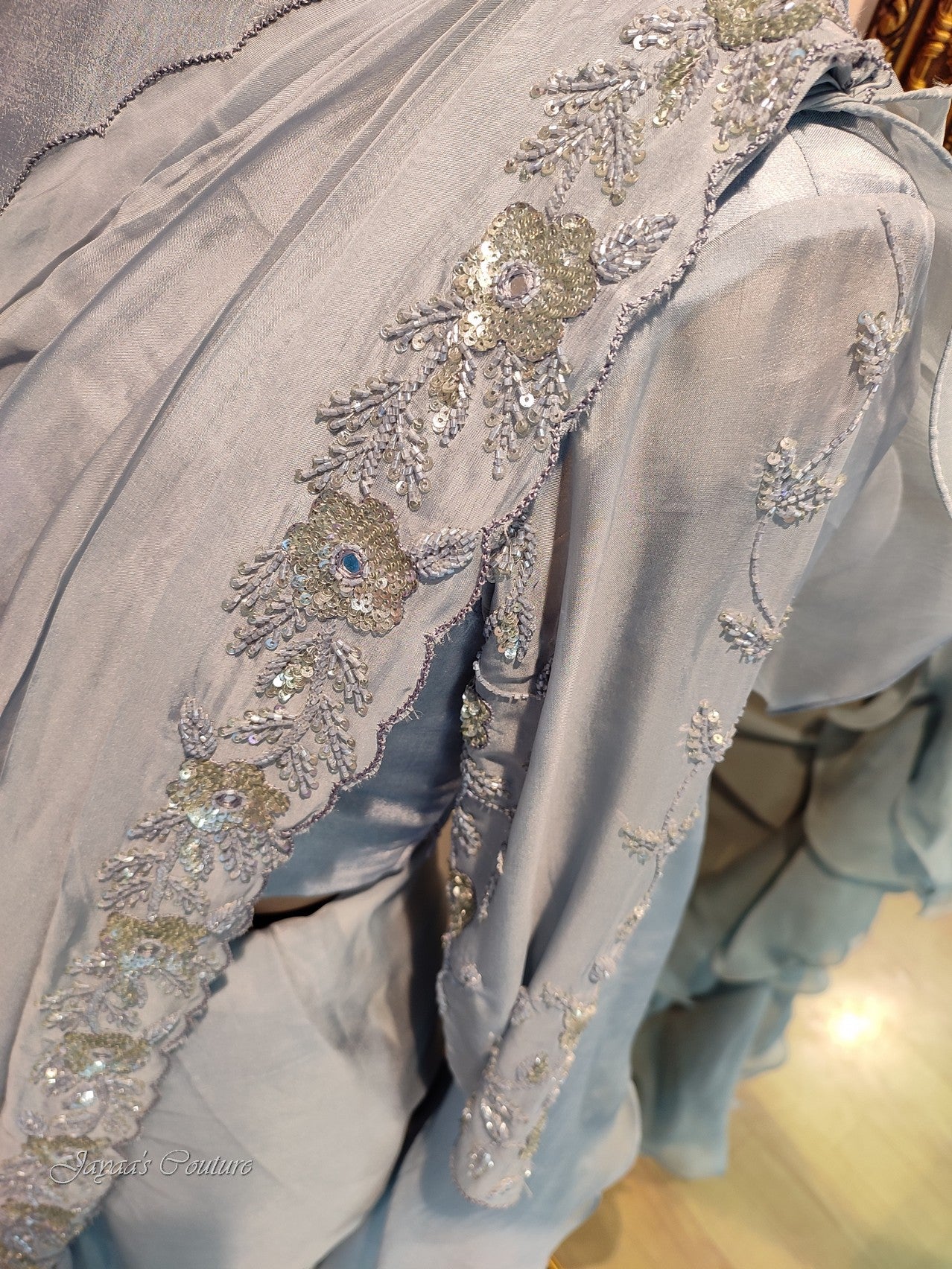 Grey Draped saree with blouse