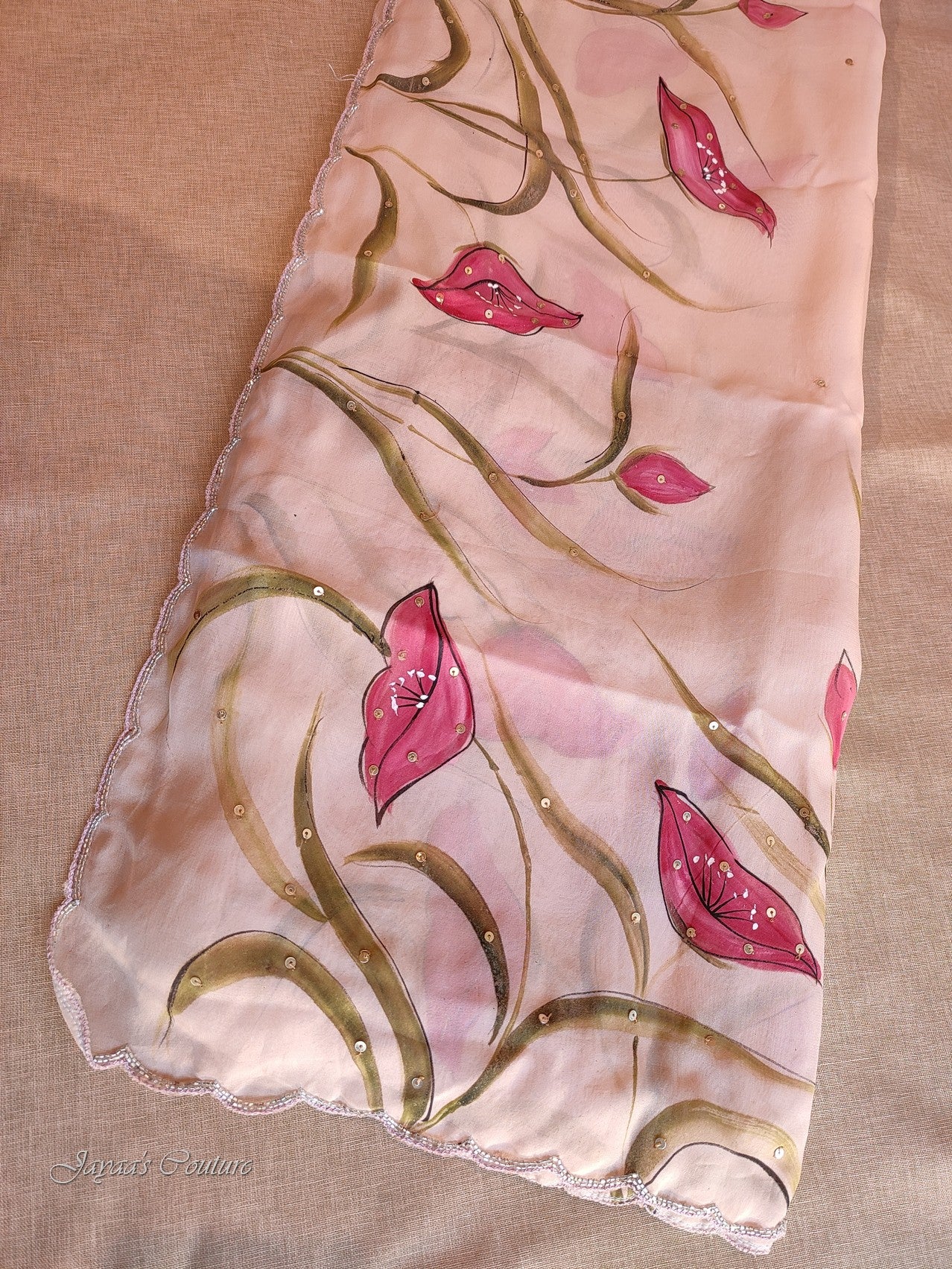 Dusty peach hand painted saree with blouse
