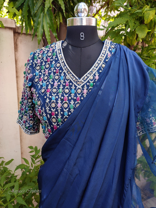 Morkanthi blue draped saree with blouse