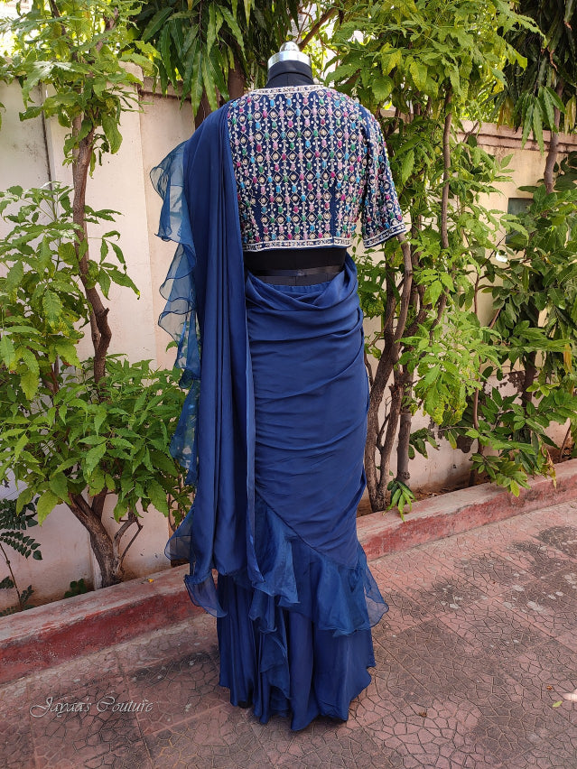 Morkanthi blue draped saree with blouse