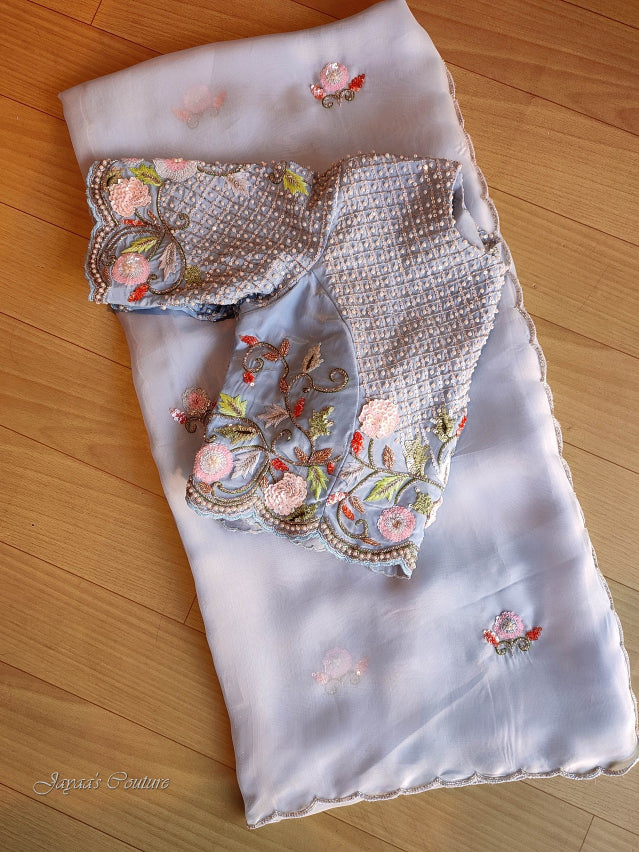 Powder blue saree with blouse