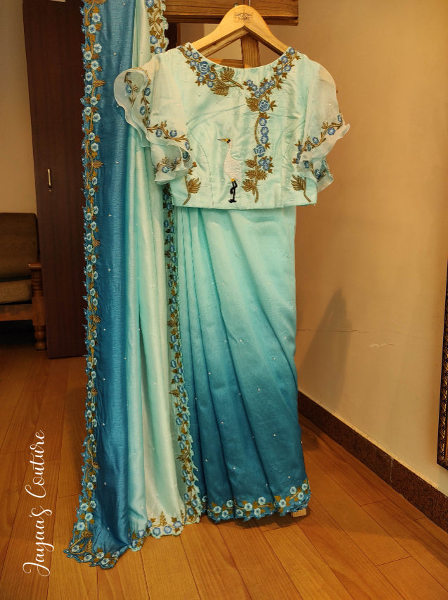Aqua ombre saree with blouse