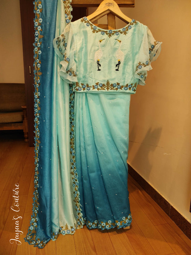 Aqua ombre saree with blouse