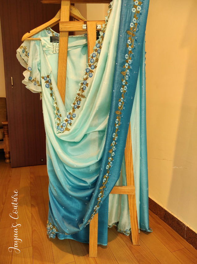 Aqua ombre saree with blouse