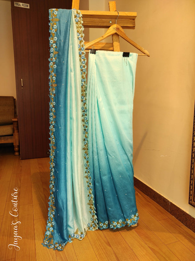 Aqua ombre saree with blouse
