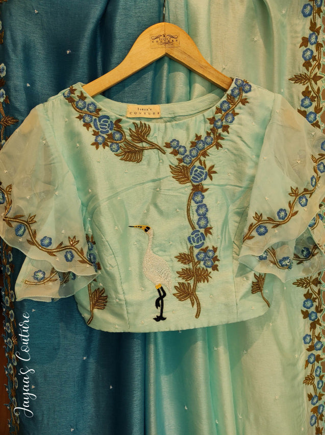 Aqua ombre saree with blouse