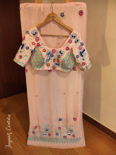 Blush Pink 3d work saree with Blouse