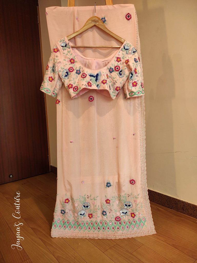 Blush Pink 3d work saree with Blouse