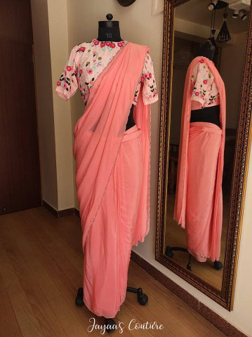 Peach saree with pink blouse
