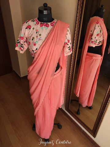 Peach saree with pink blouse