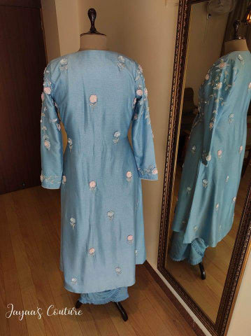 Powder blue saree blouse and shrug