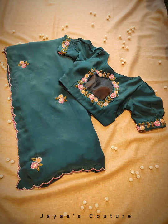 Peacock Blue Saree with Blouse