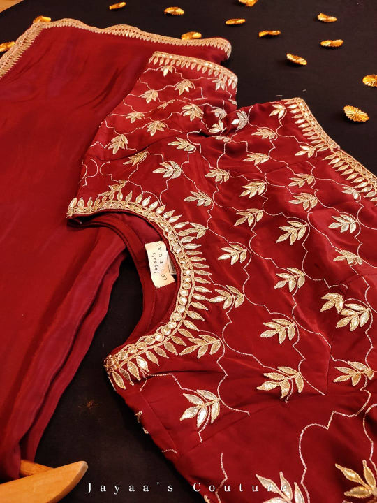 Marron gota work saree and blouse