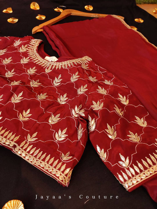 Marron gota work saree and blouse