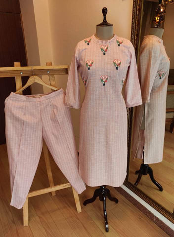Pink Embroidred Kurta pants