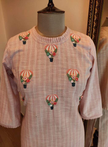 Pink Embroidred Kurta pants