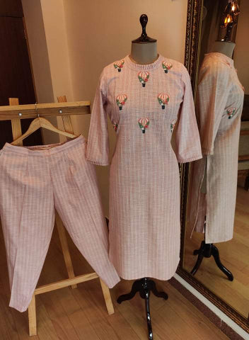 Pink Embroidred Kurta pants