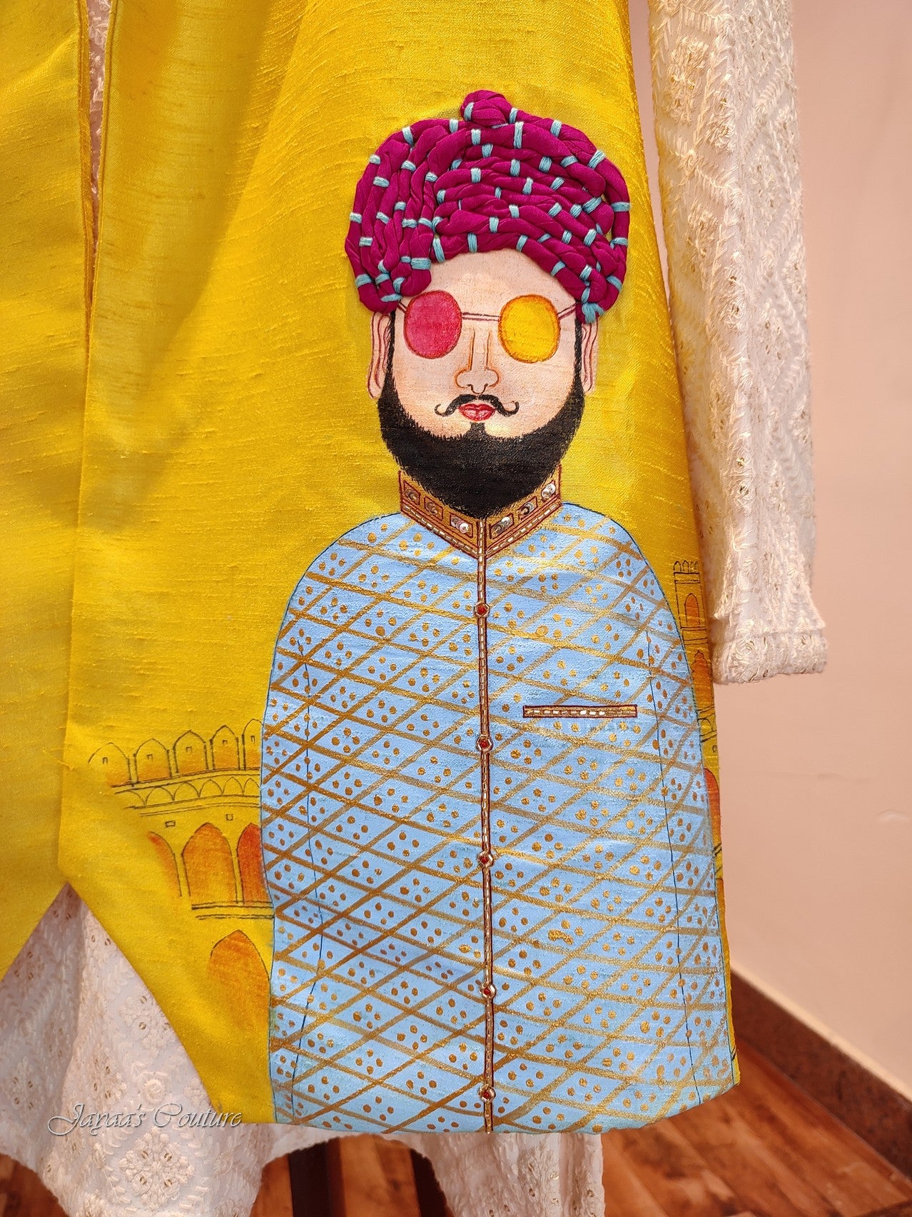 Mustard yellow jacket with kurta and pants
