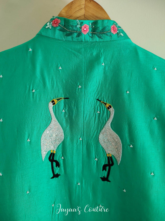 sea green neheru jacket kurta with pants