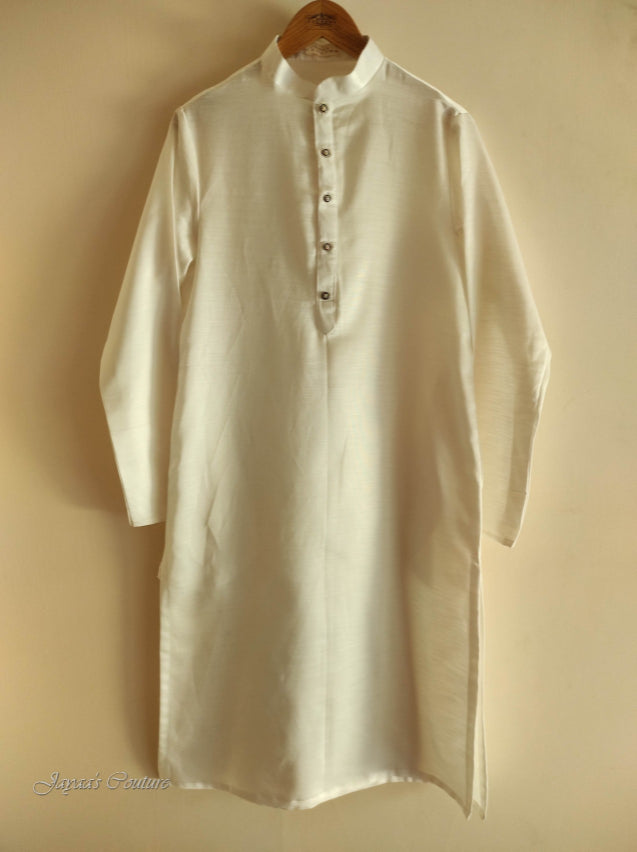 Off white kurta with blue badhani jacket