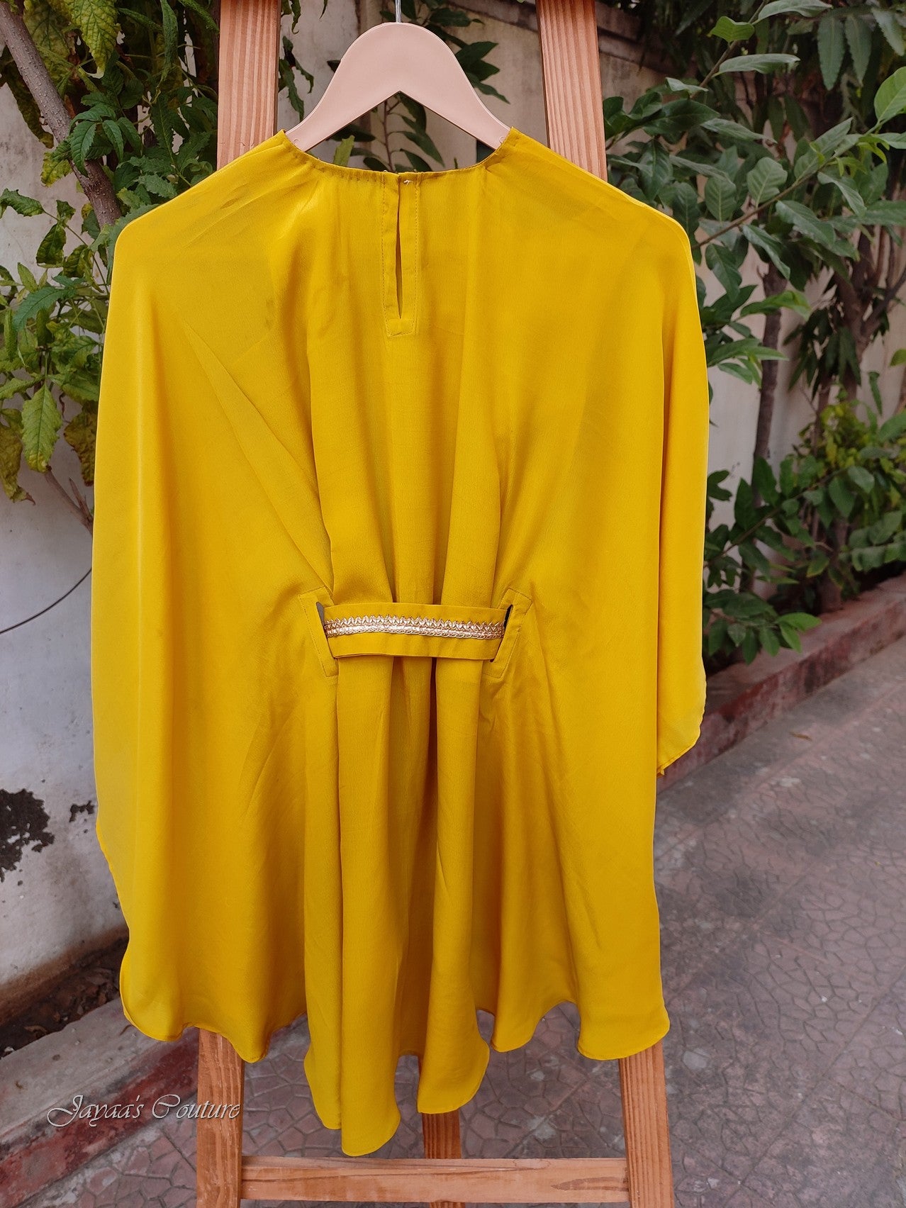 Mustard yellow kaftan with pant and belt for kids