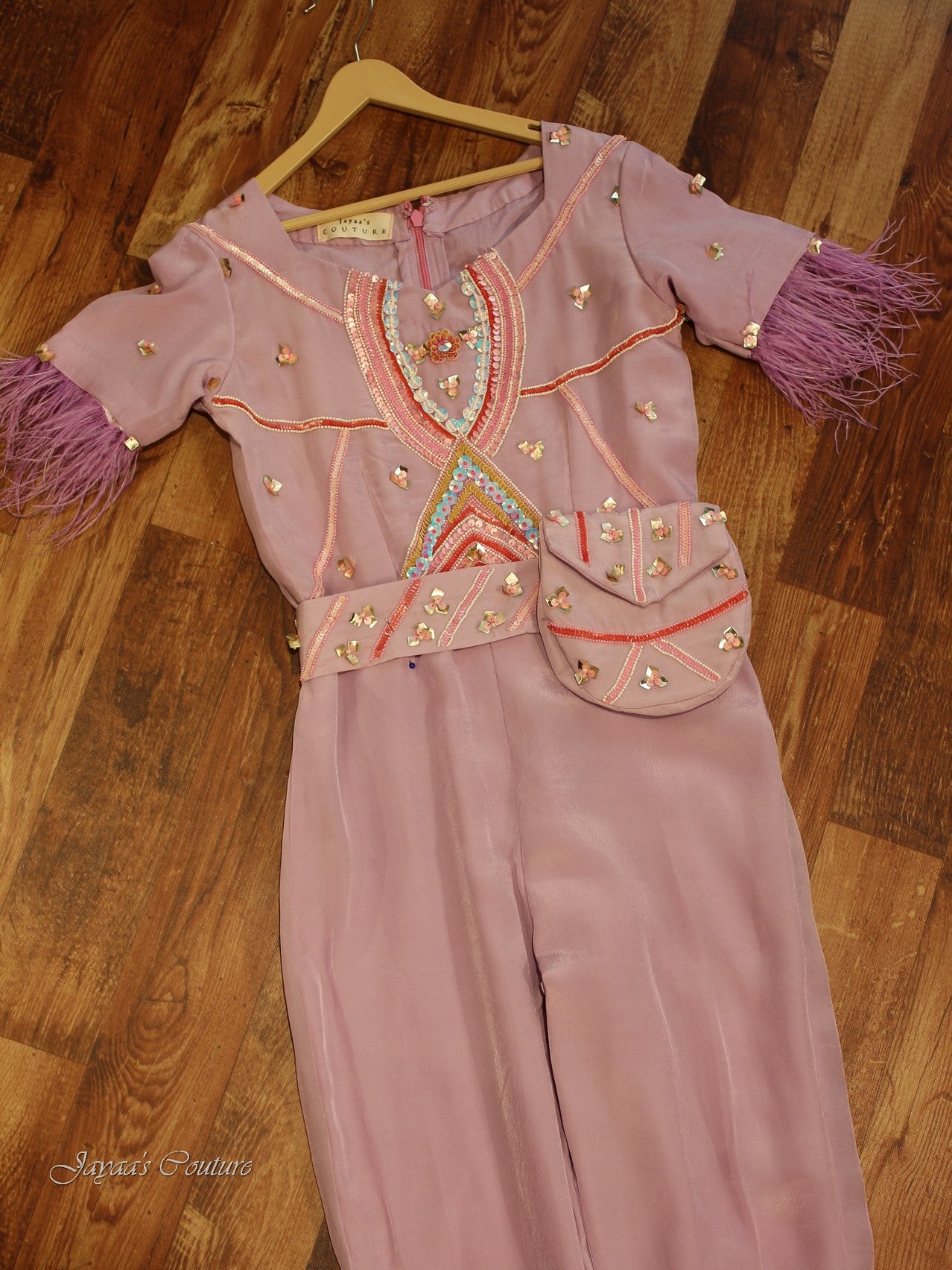 Lavendar jumpsuit with belt pouch