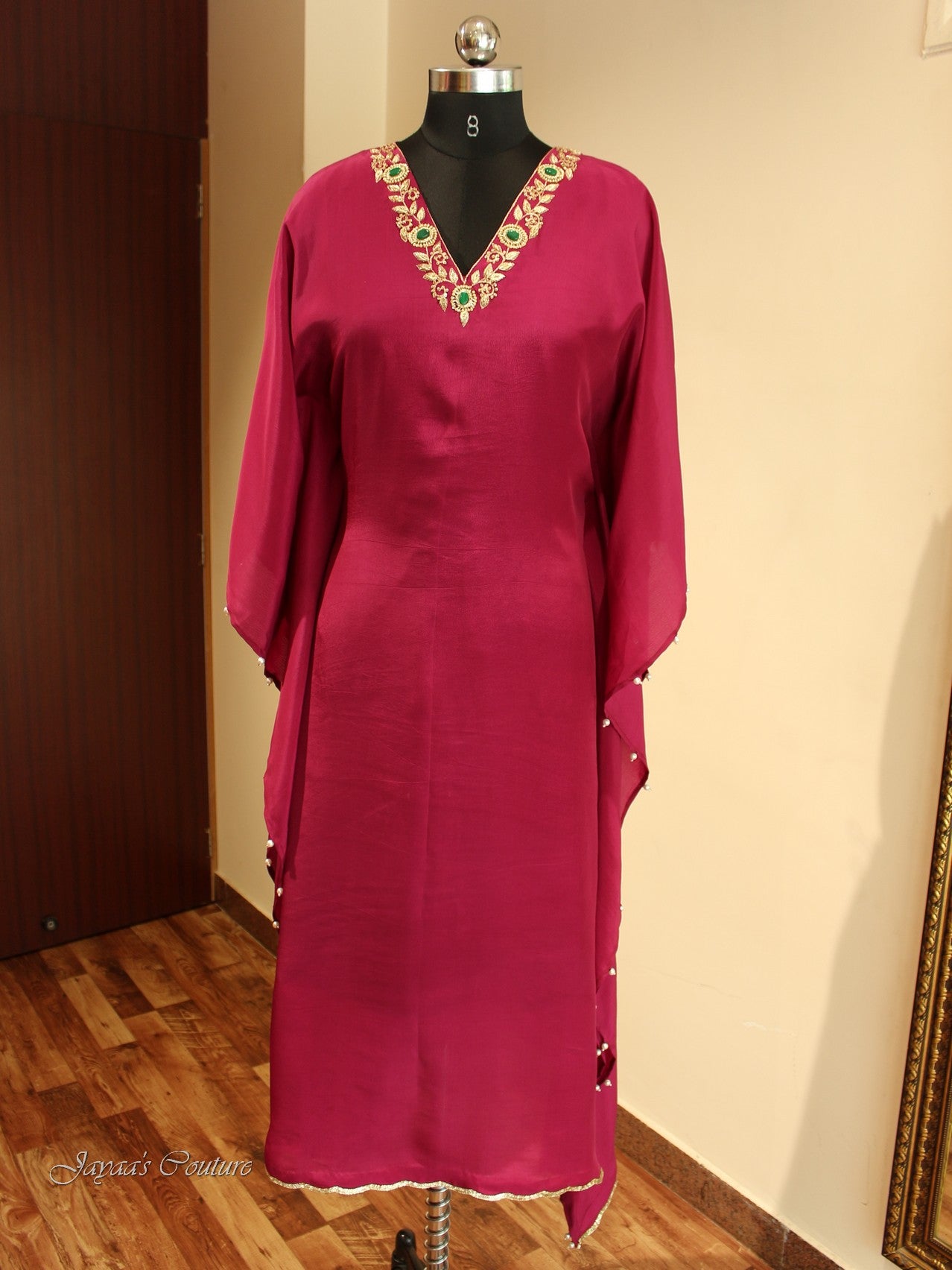 Mustard yellow kaftan with pant and belt for kids