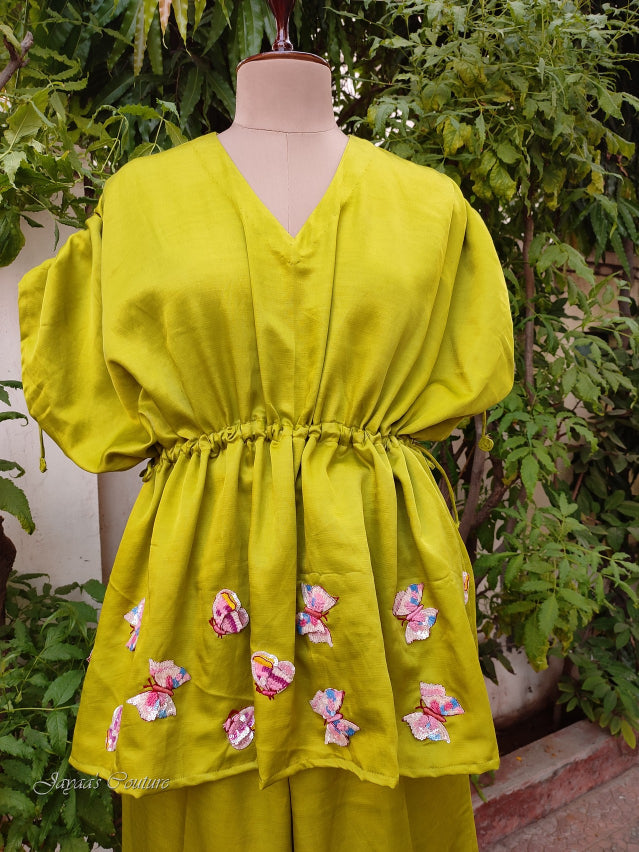 Olive green kaftan with plazo.