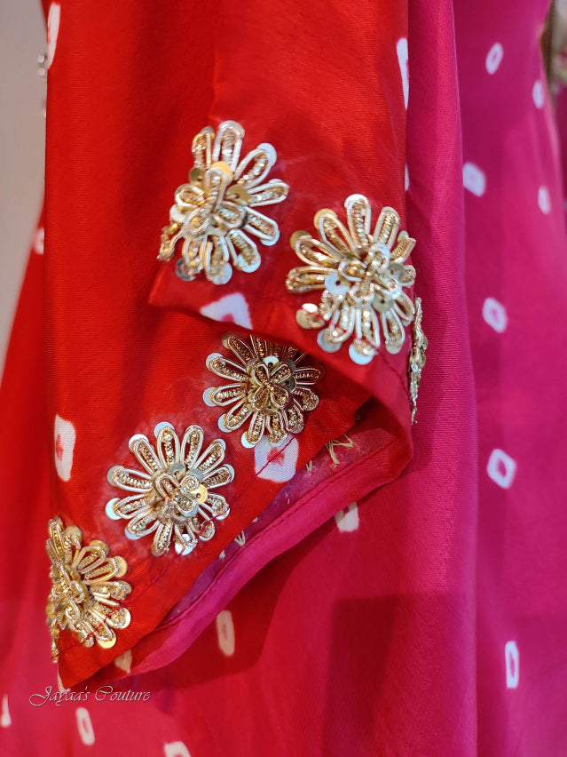 Shaded Rani Red Bandhej Kaftan With Pant