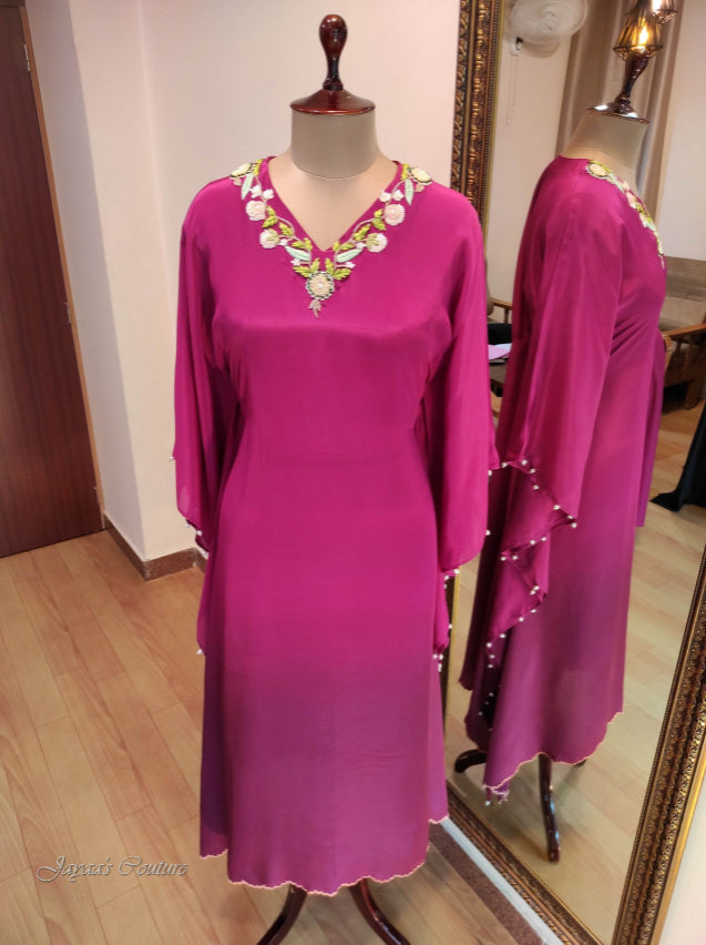 Shaded wine kaftan with inner & pant