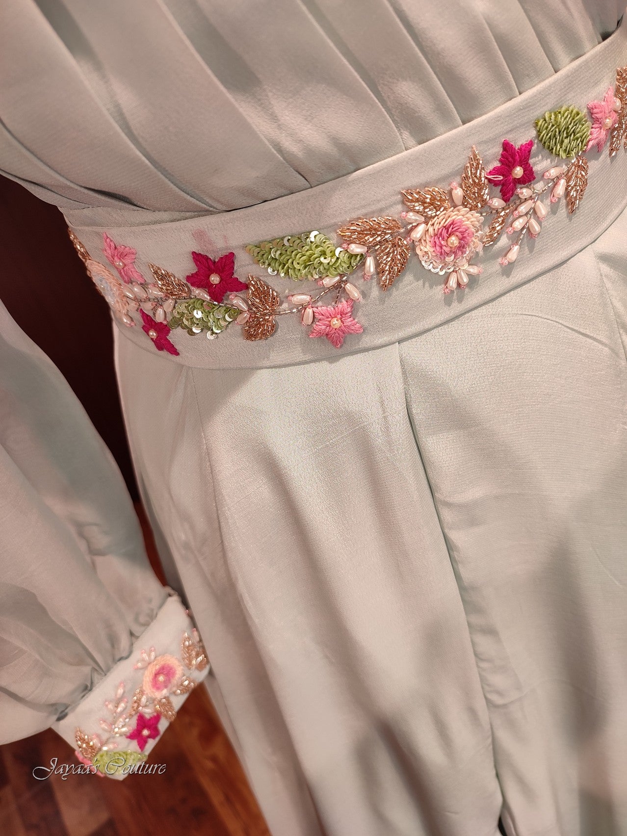 Powder blue jumpsuit with belt