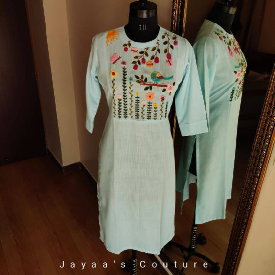 Powder Blue Embroidered Kurta Pant Dupatta set