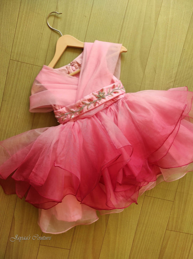 Pink ombre shaded gown with belt