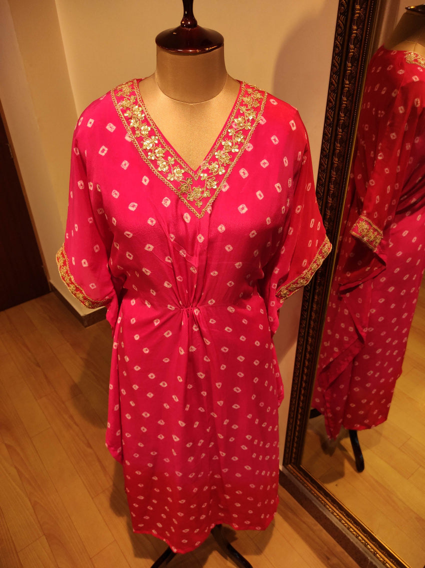 Shaded Rani red kaftan with pant