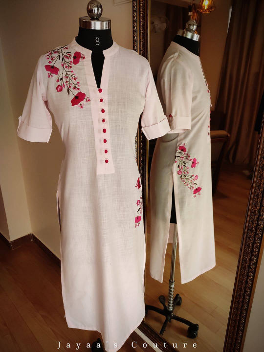 Pink embroidered kurta pants