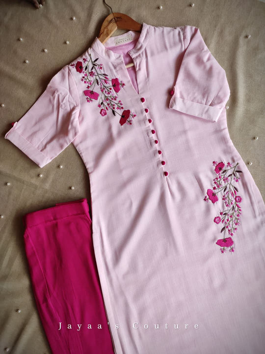 Pink embroidered kurta pants