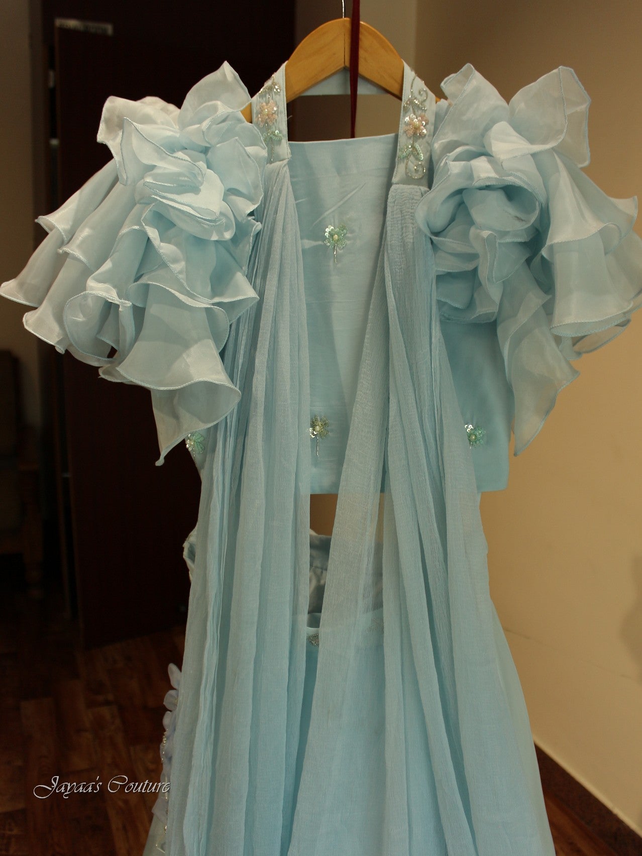 Powder blue crop top with skirt