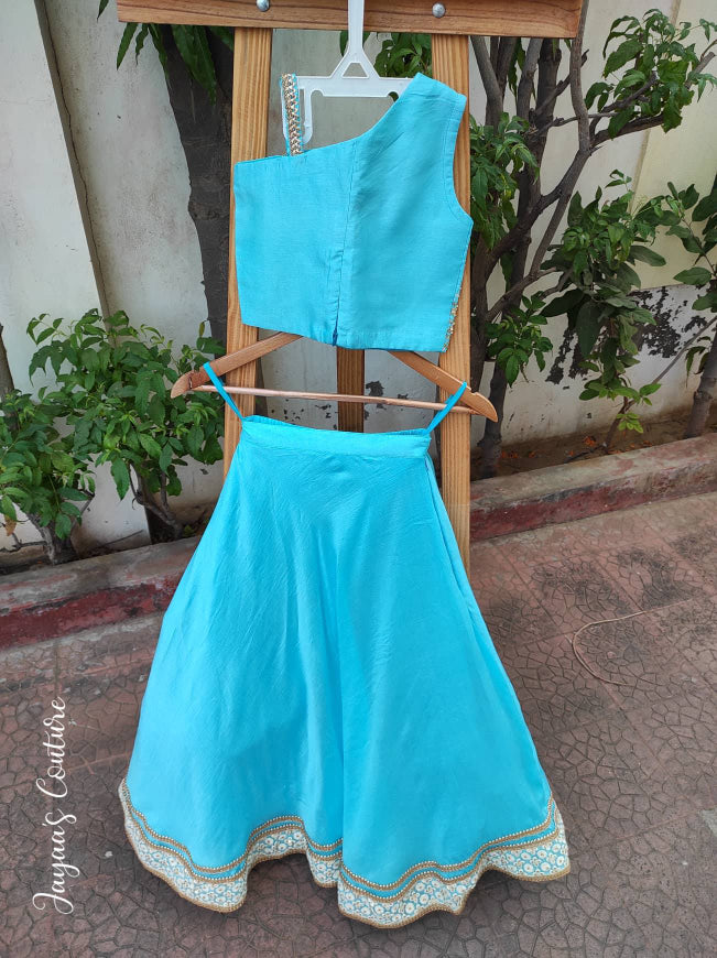 Sky blue offshoulder top with skirt