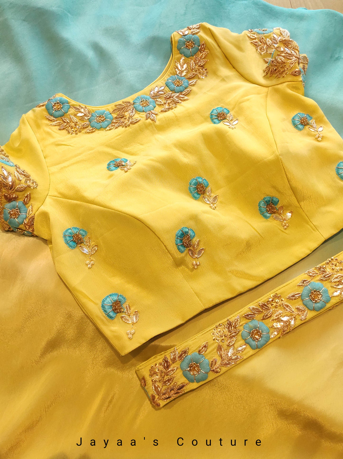 Liril green ombre lehenga, blouse and dupatta