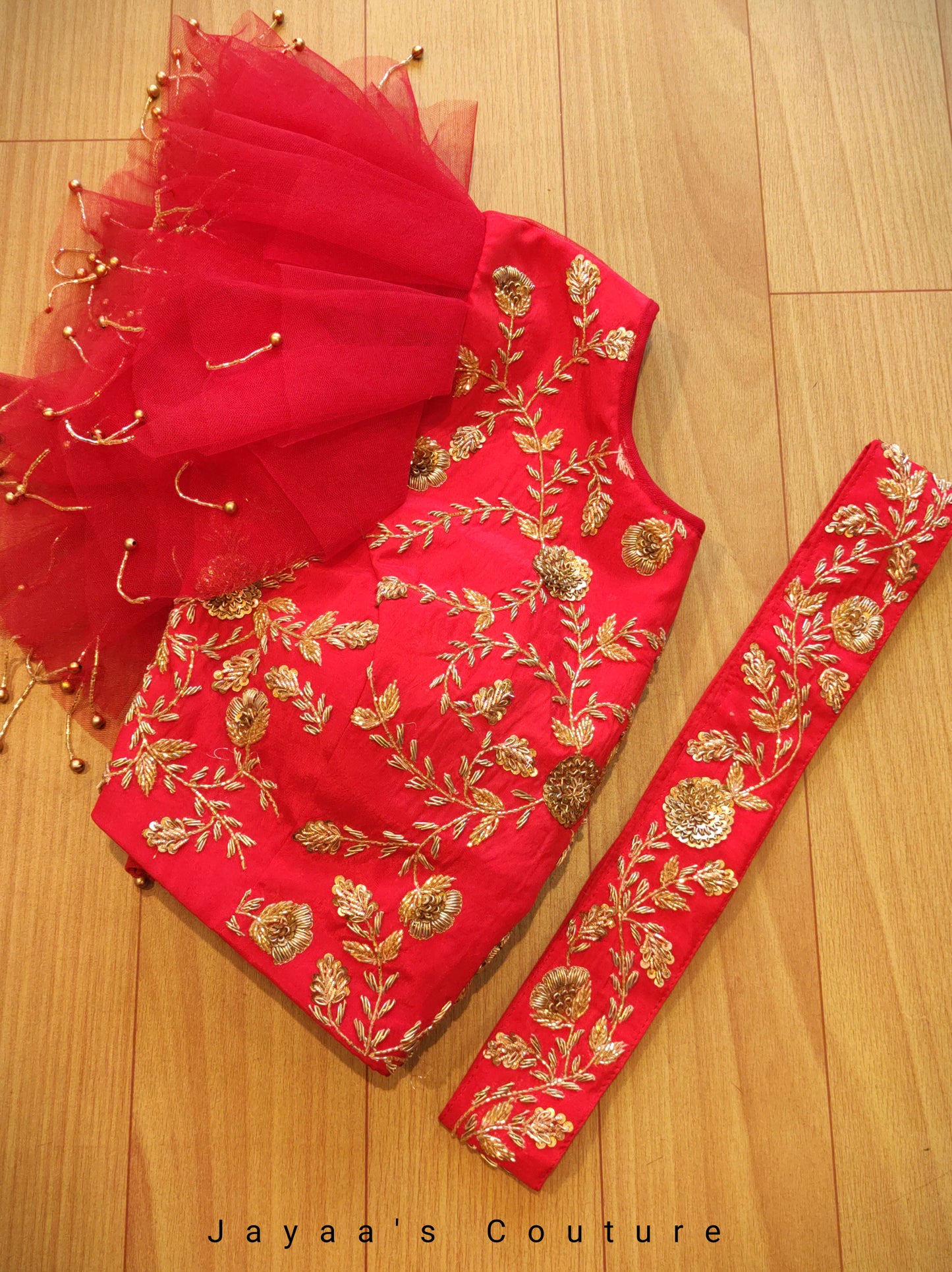 Tomato red lehenga set with belt